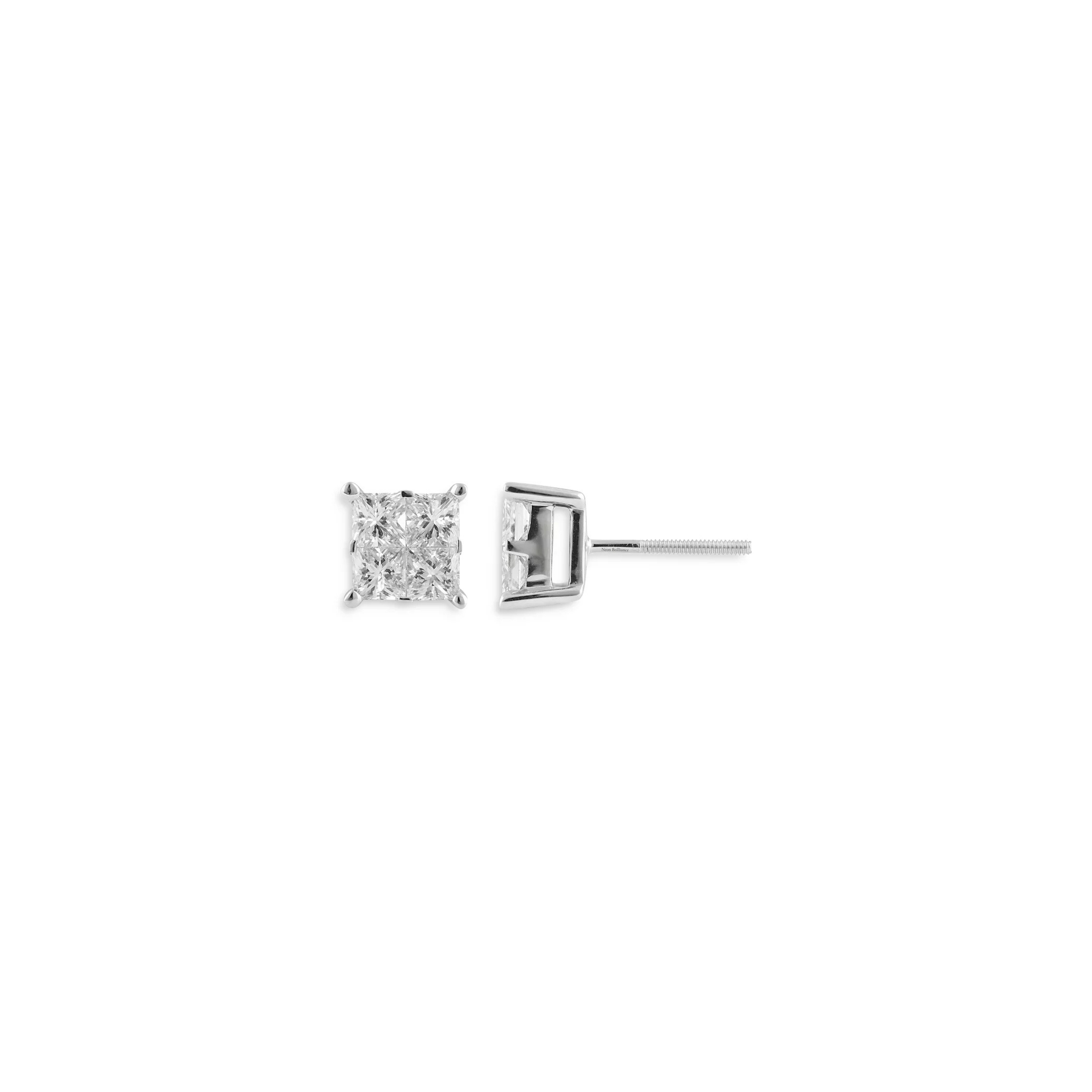 Luxury 14K gold princess-cut diamond stud earrings with secure screw-back closure. Available in white, yellow, or rose gold. Perfect for gifting or daily wear.


