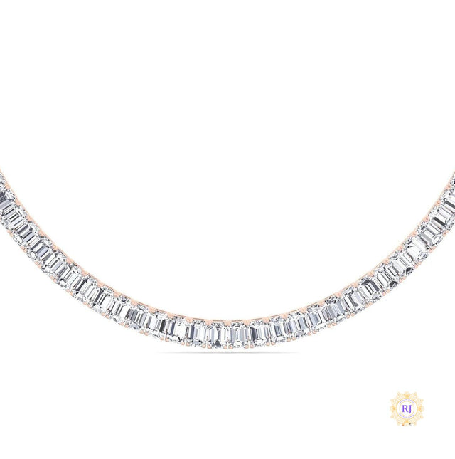 North South Emerald-Cut Lab Diamond Tennis Necklace