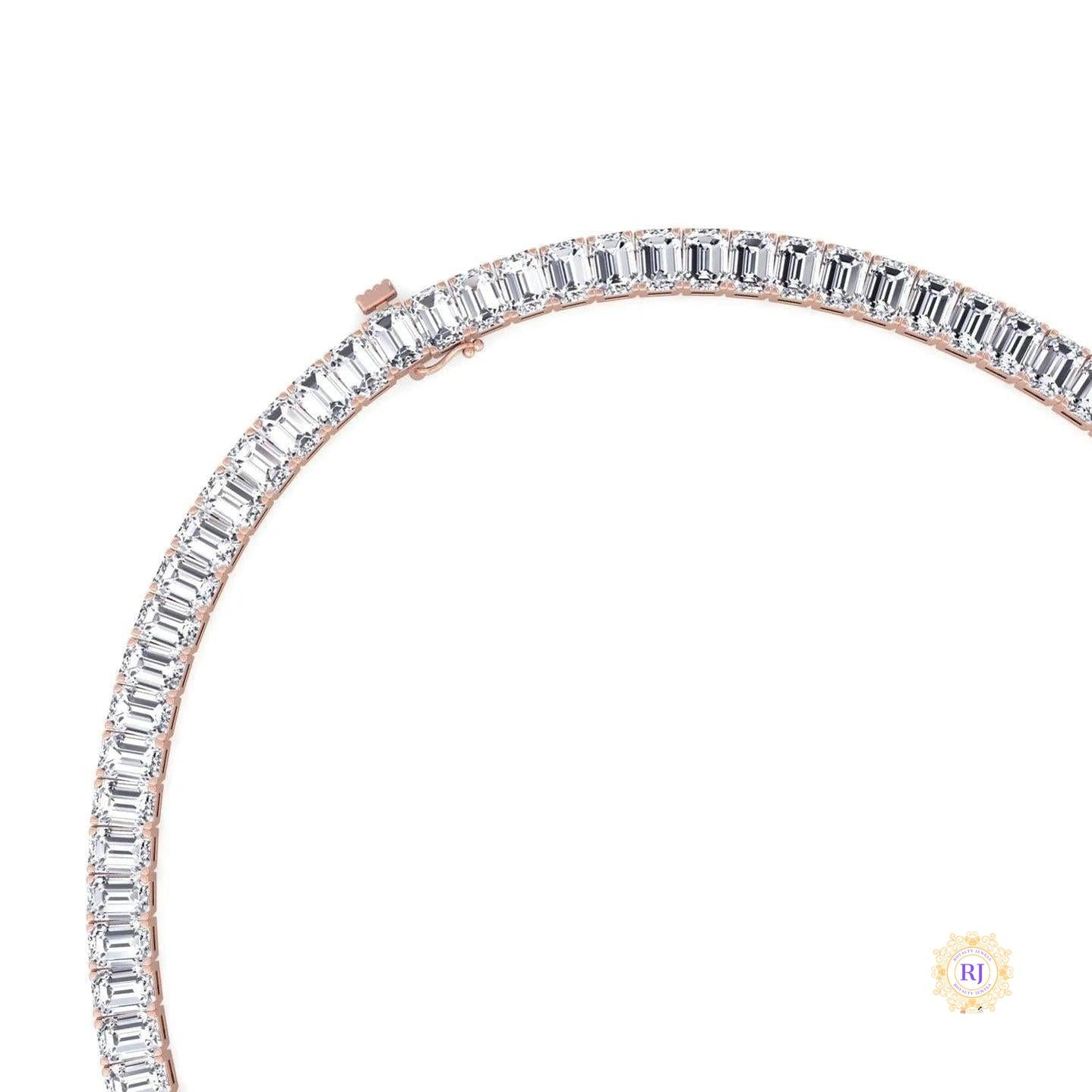 North South Emerald-Cut Lab Diamond Tennis Necklace