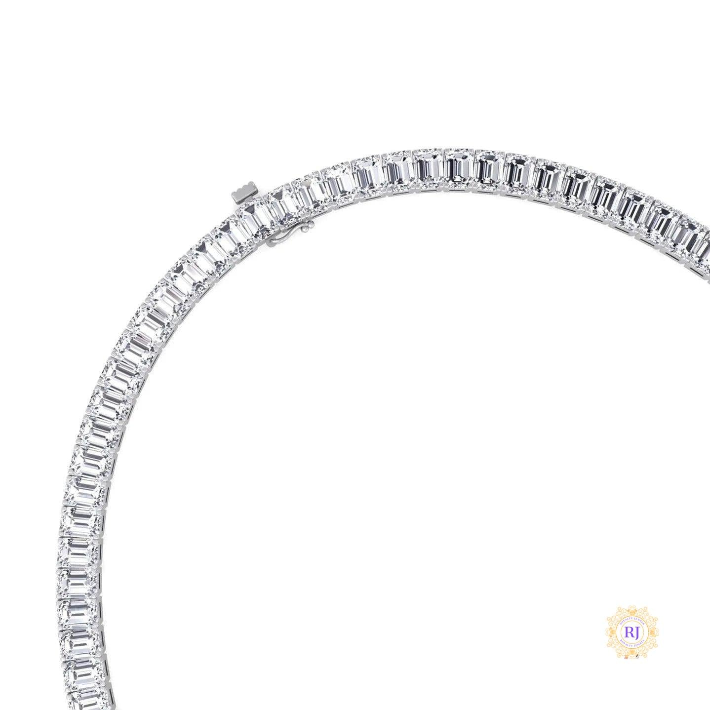 North South Emerald-Cut Lab Diamond Tennis Necklace