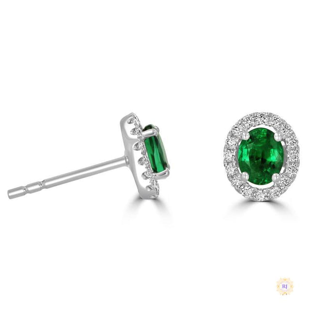 Oval Emerald & Diamond Halo Studs