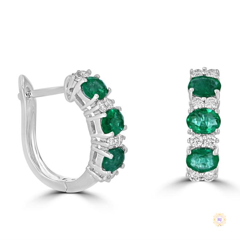Oval Emerald & Diamond Hoop Earrings