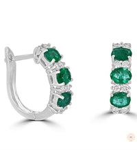 Oval Emerald & Diamond Hoop Earrings