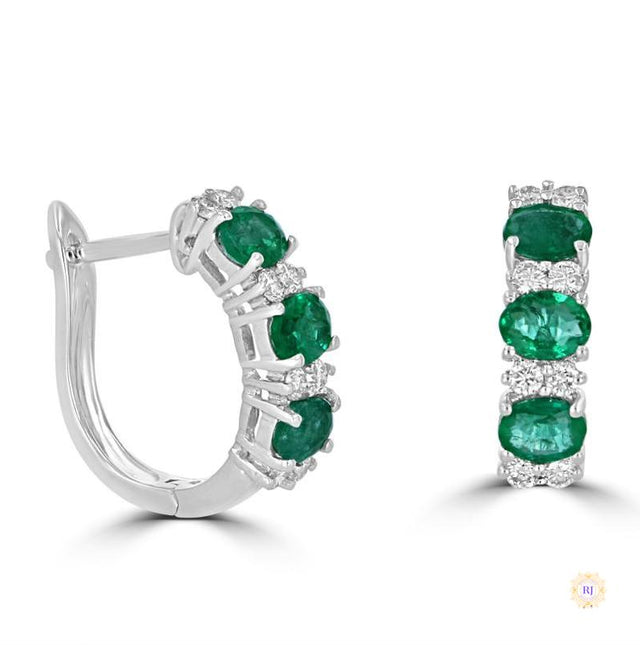 Oval Emerald & Diamond Hoop Earrings
