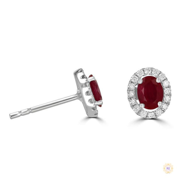Oval Ruby Halo Earrings