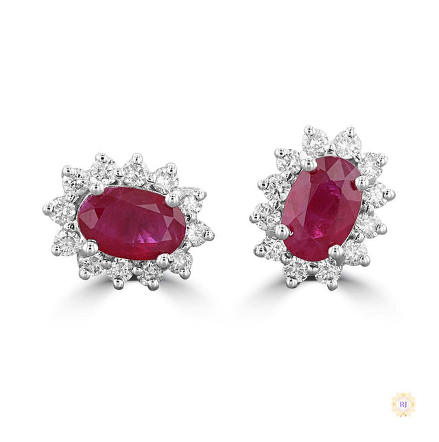 Oval Ruby Halo Stud Earrings