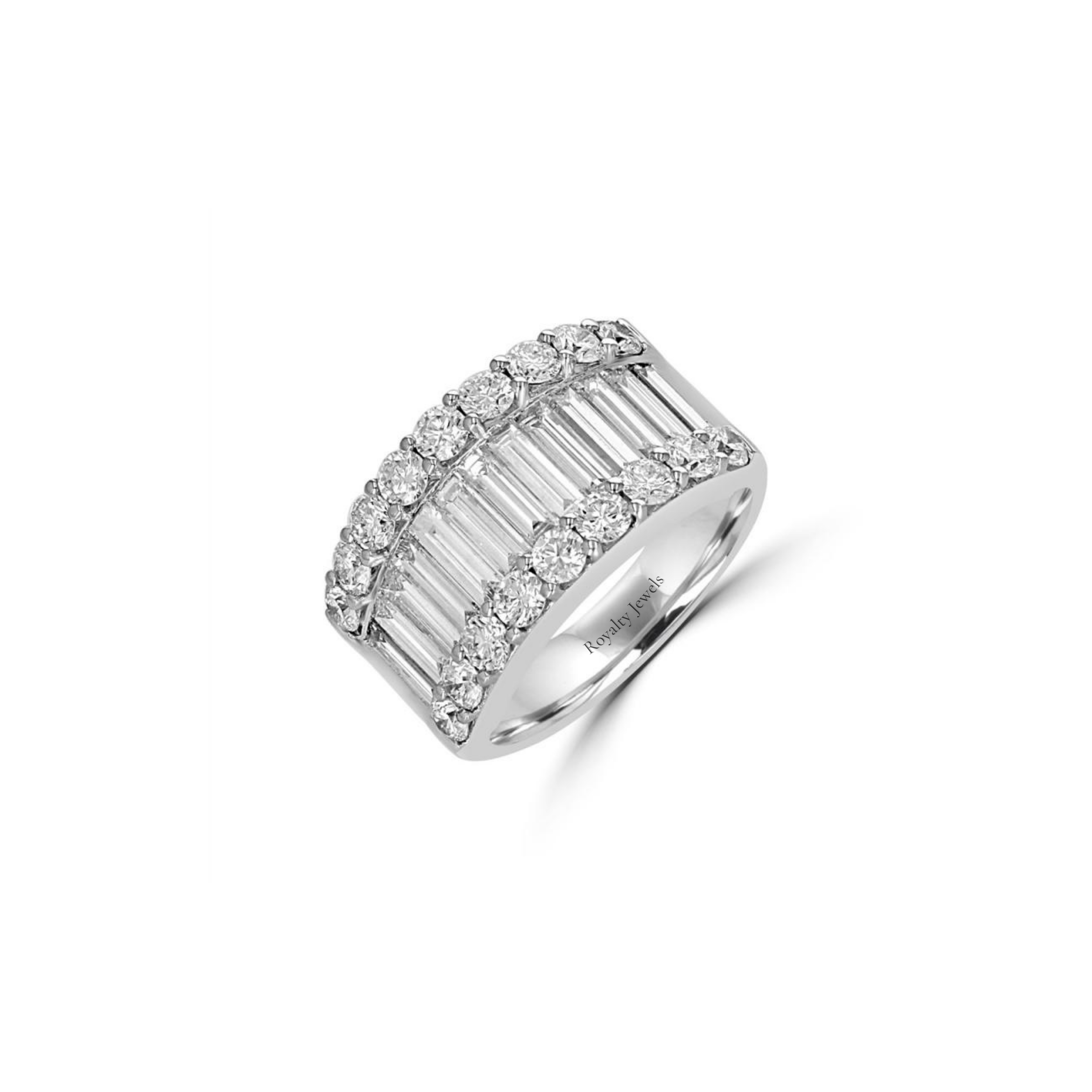 14K Gold Ring with Baguette and Round Lab-Grown Diamonds