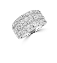 14K White Gold Multi-Row Ring with Round and Baguette Lab-Grown Diamonds

