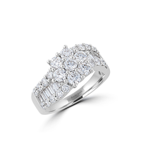 14K White Gold Women's Cluster Lab-Grown Diamond Band Ring with Baguette Accents