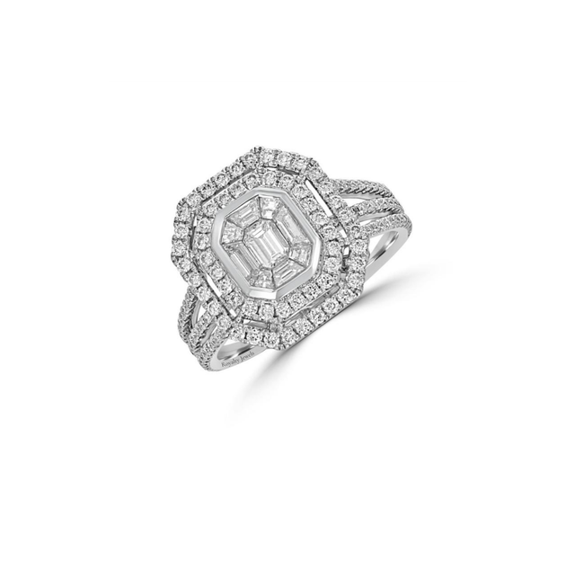 14K Gold Women's Hexagon Halo Engagement Ring with Lab-Grown Diamonds