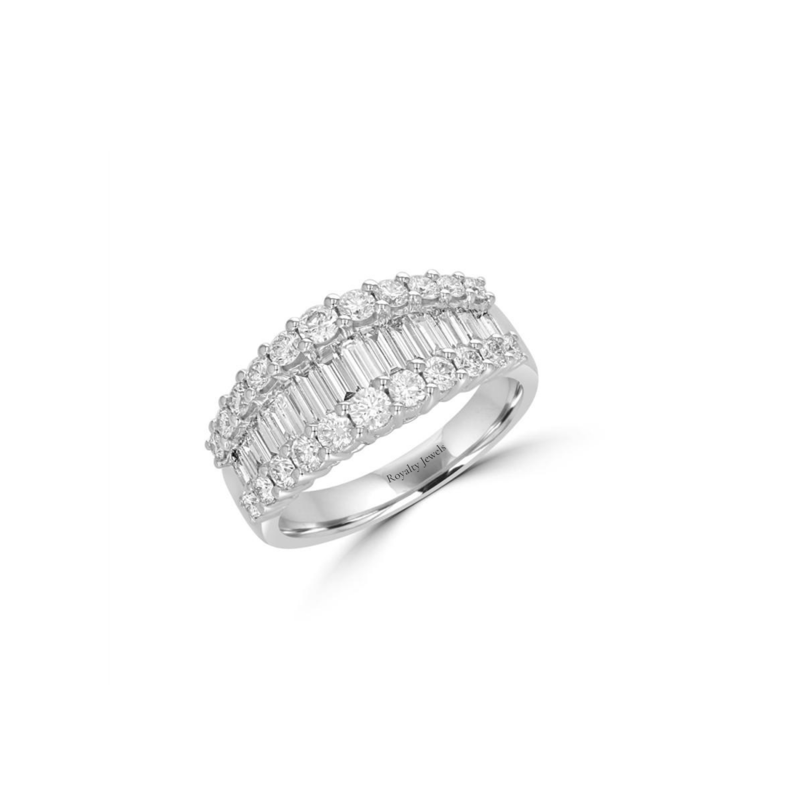 14K White Gold Ring with Baguette and Round Lab-Grown Diamonds