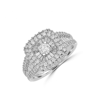 14K White Gold Cluster Halo Ring with Baguette & Round Diamonds

