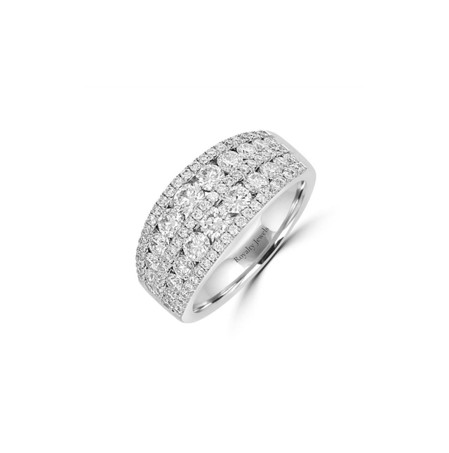 14K White Gold Multi-Row Pavé Diamond Ring with Round Lab Diamonds


