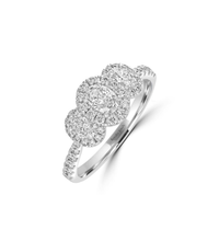 14K White Gold Triple Cluster Lab-Grown Diamond Halo Ring