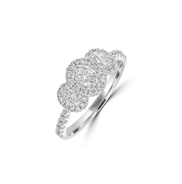 14K White Gold Triple Cluster Lab-Grown Diamond Halo Ring