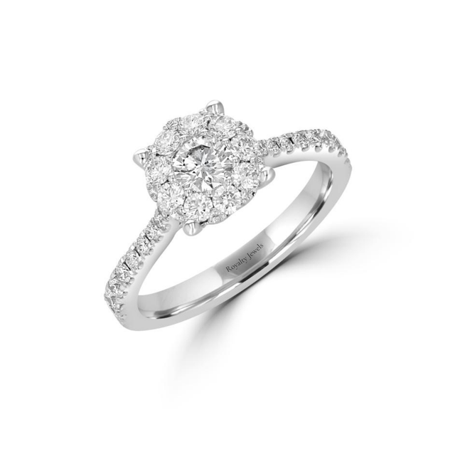 14K White Gold Cluster Diamond Halo Engagement Ring for Women

