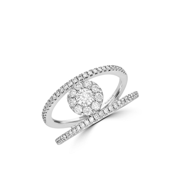 14K White Gold Bypass Halo Ring with Lab-Grown Diamonds

