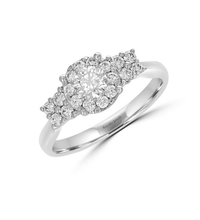 14K White Gold Round Halo Cluster Diamond Ring with Side Accents