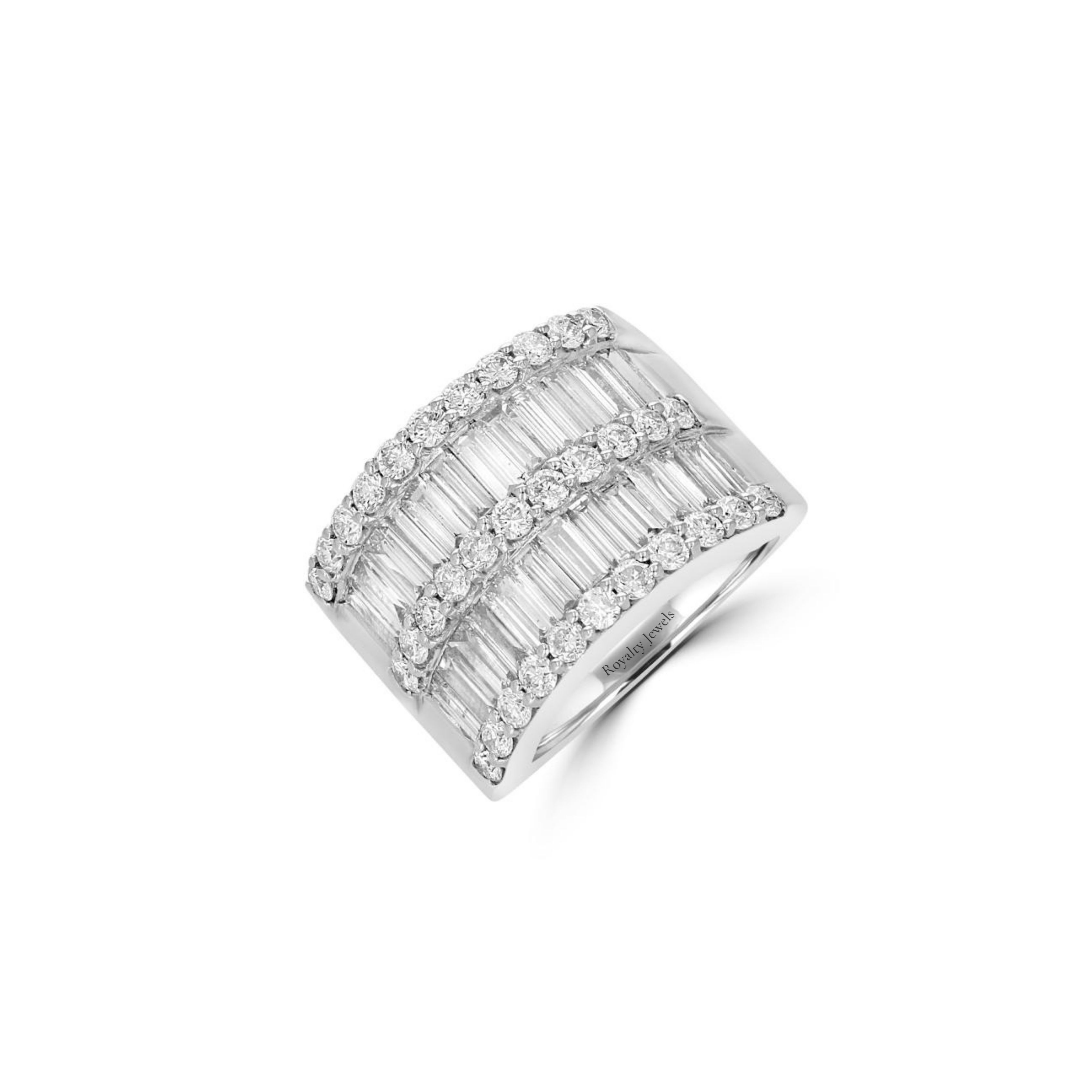 14K Gold Ring with Multi-Row Baguette and Round Lab-Grown Diamonds

