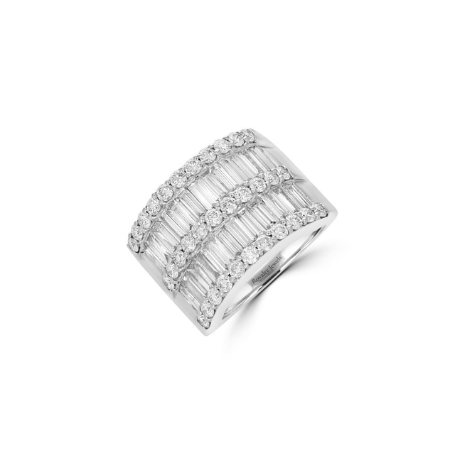 14K Gold Ring with Multi-Row Baguette and Round Lab-Grown Diamonds

