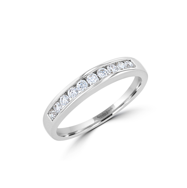 14K White Gold Round Diamond Channel Set Wedding Band