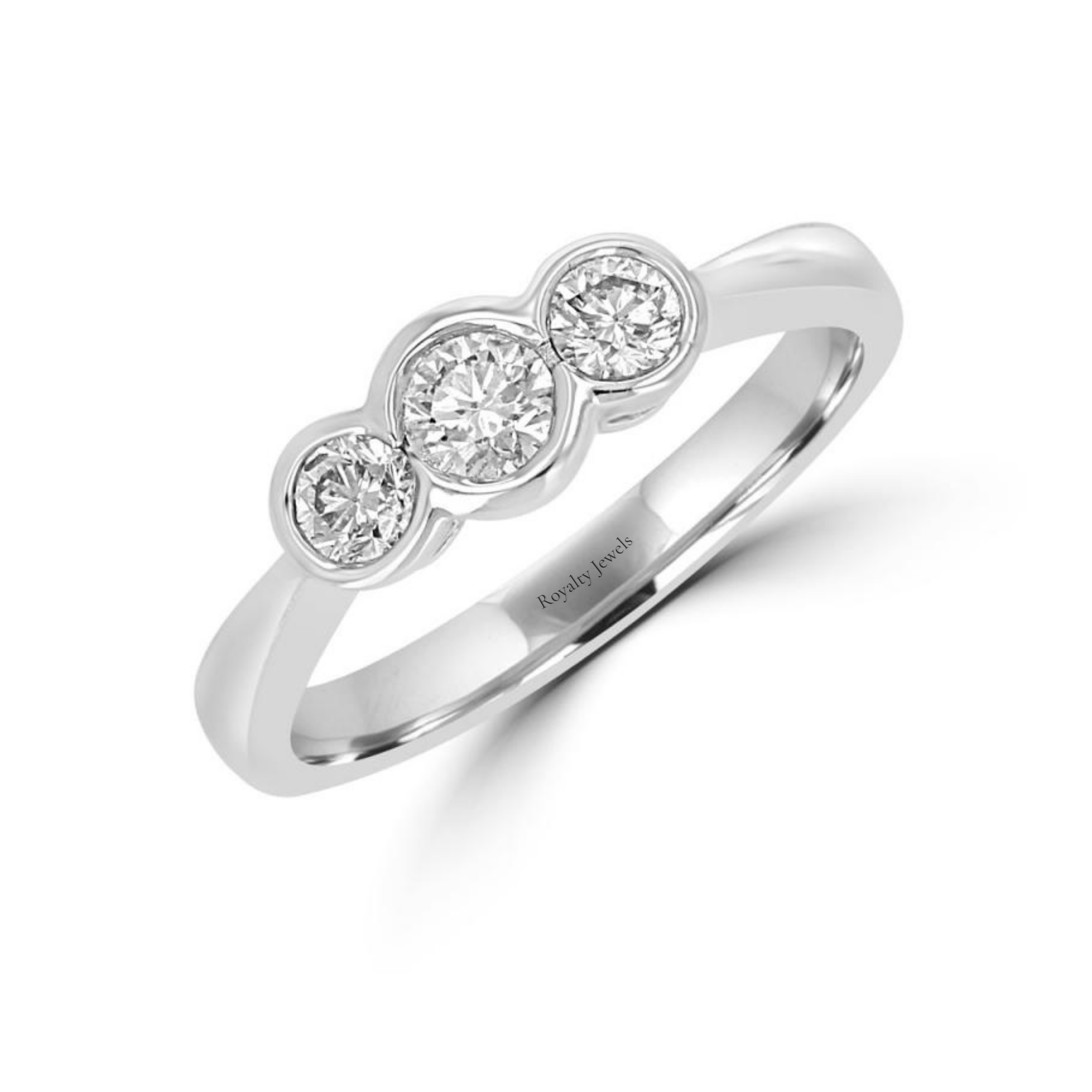 14K Gold Three-Stone Bezel Set Diamond Ring in White Gold
