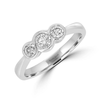 14K Gold Three-Stone Bezel Set Diamond Ring in White Gold