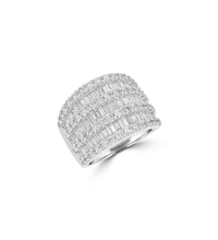 14K White Gold Multi-Row Baguette and Round Diamond Ring

