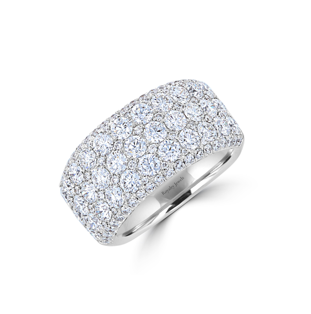 14K White Gold Pavé Diamond Dome Ring with Round Cut Stones

