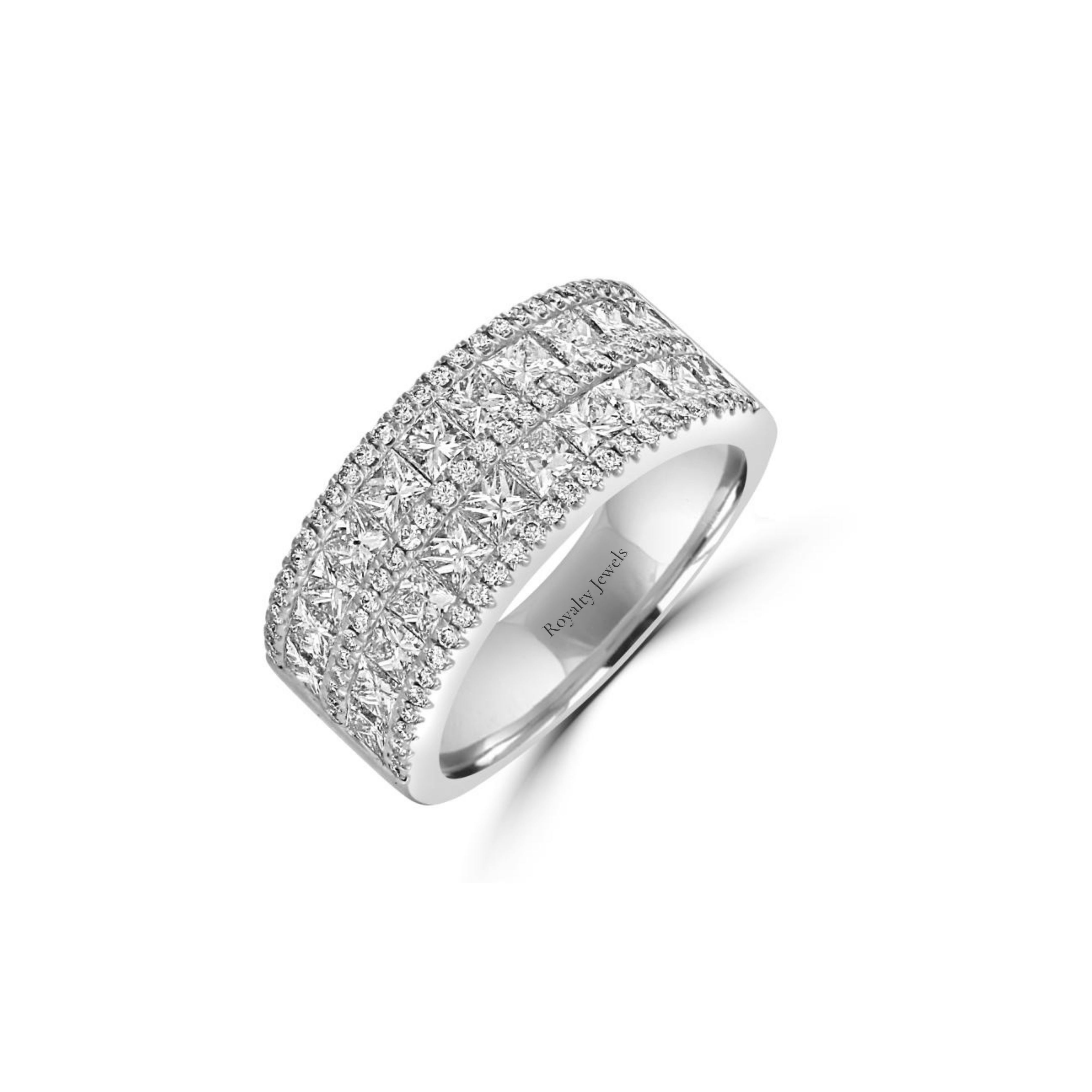 14K White Gold Band Ring with Princess-Cut Lab-Grown Diamonds