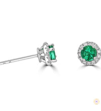 Round Emerald Halo Diamond Stud Earrings