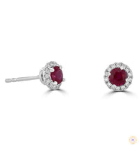 Round Ruby & Diamond Halo Stud Earrings