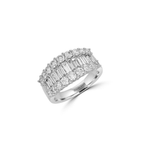 14K White Gold Ring with Baguette and Round Lab-Grown Diamonds