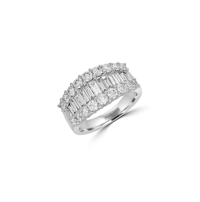 14K White Gold Ring with Baguette and Round Lab-Grown Diamonds