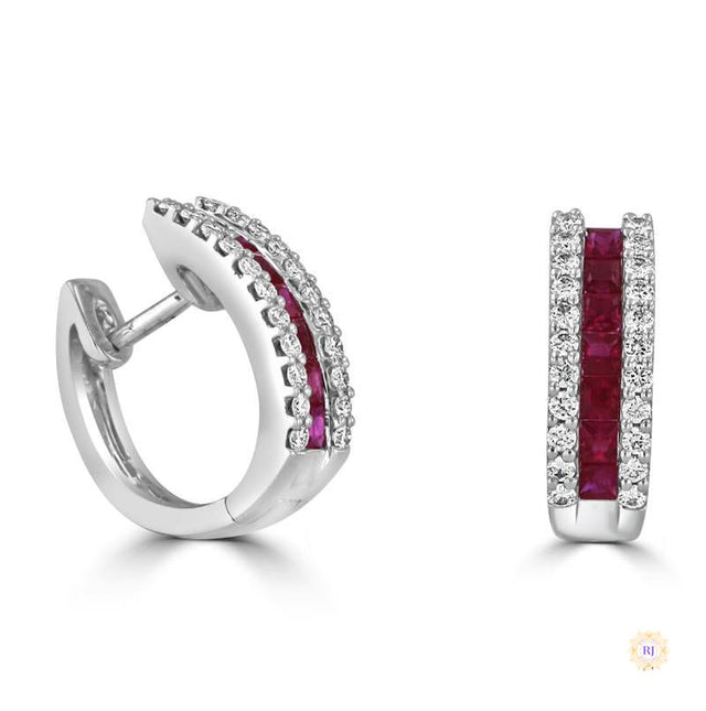 Ruby & Diamond Hug Hoop Earrings