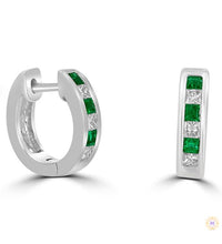 Square Emerald & Diamond Hug Earrings